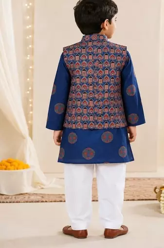 Blue ajrakh kurta set