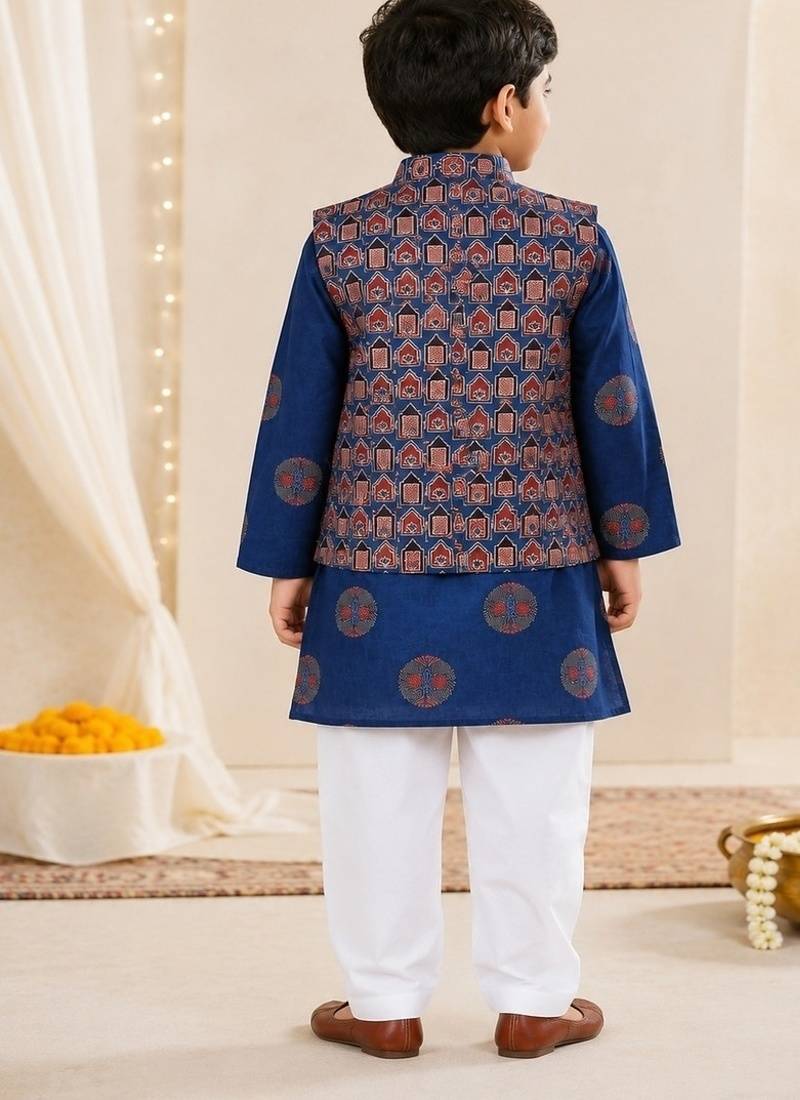 Blue ajrakh kurta set