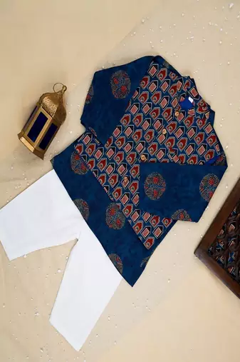 Blue ajrakh kurta set