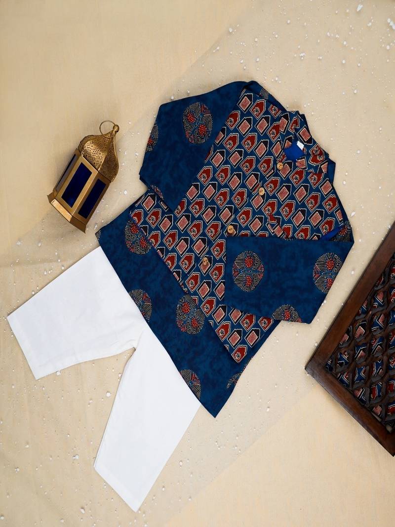 Blue ajrakh kurta set