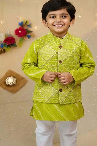 Parrot green bandhej set