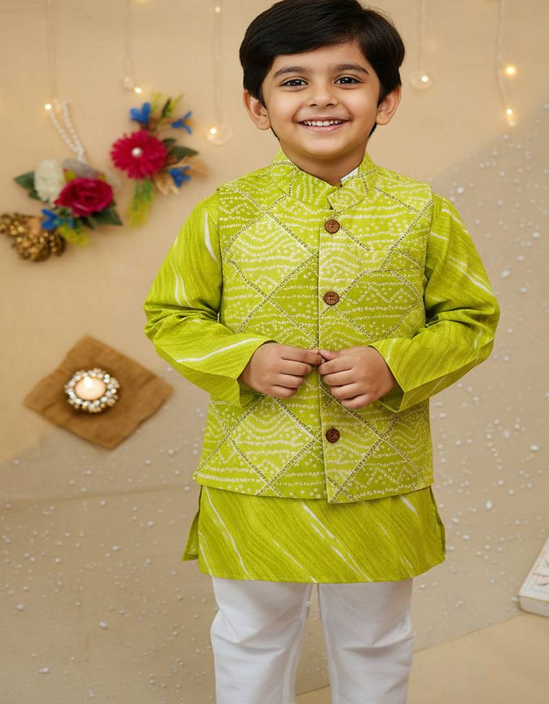 Parrot green bandhej set