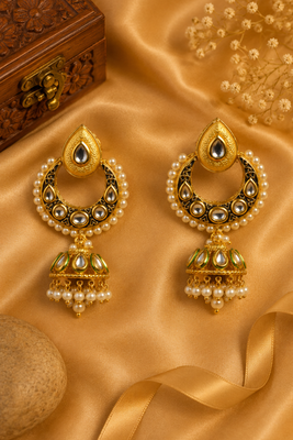 Gold Meenakari Premium Kundan Jhumka 3