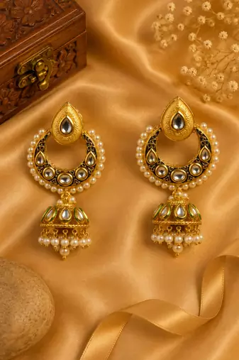 Gold Meenakari Premium Kundan Jhumka