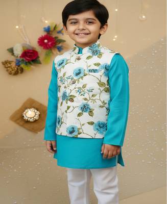 Sky blue rose kurta set 1