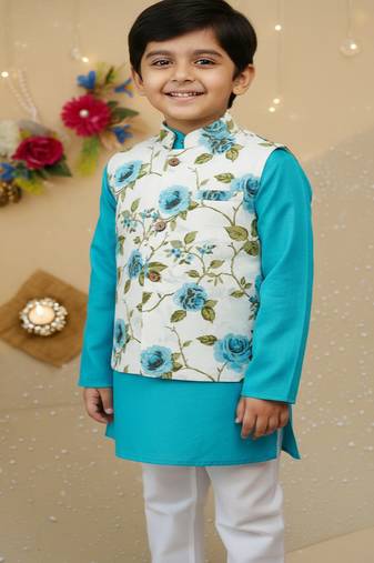 Sky blue rose kurta set