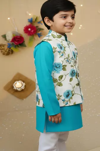 Sky blue rose kurta set
