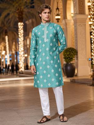 Blue embroidered silk straight kurta 1