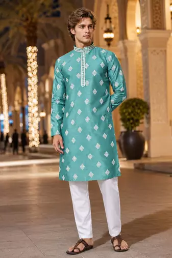 Blue embroidered silk straight kurta