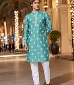 Blue embroidered silk straight kurta