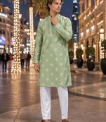 Green embroidered silk straight kurta