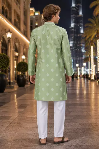 Green embroidered silk straight kurta