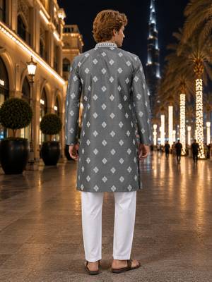 Grey embroidered silk straight kurta 2