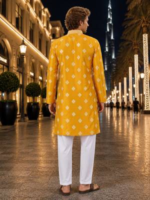 Yellow embroidered silk straight kurta 2