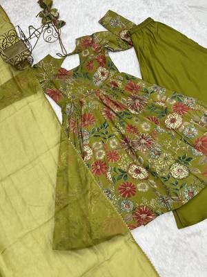 Green floral printed chanderi kurta palazzo set 5