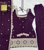 Purple embroidered roman silk kurta set with farshi salwar