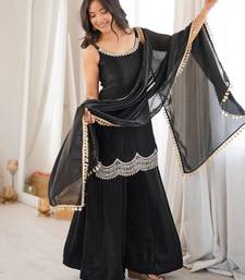 Black coding & mirror work fendy silk kurta palazzo set