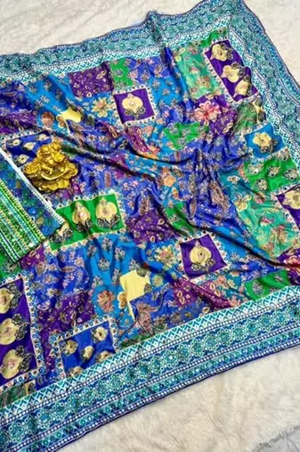 Multicolor chinon silk blendsaree with mirror work