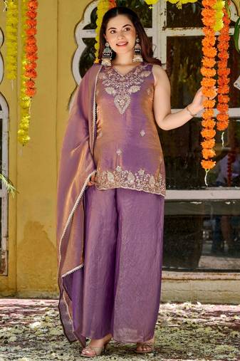Purple smart and fendy satin graceful ethnic wear