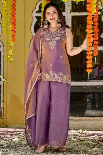 Purple color smart and beautiful fendy satin fabric graceful ethnic wear for girls