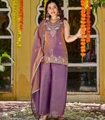Purple smart and fendy satin graceful ethnic wear