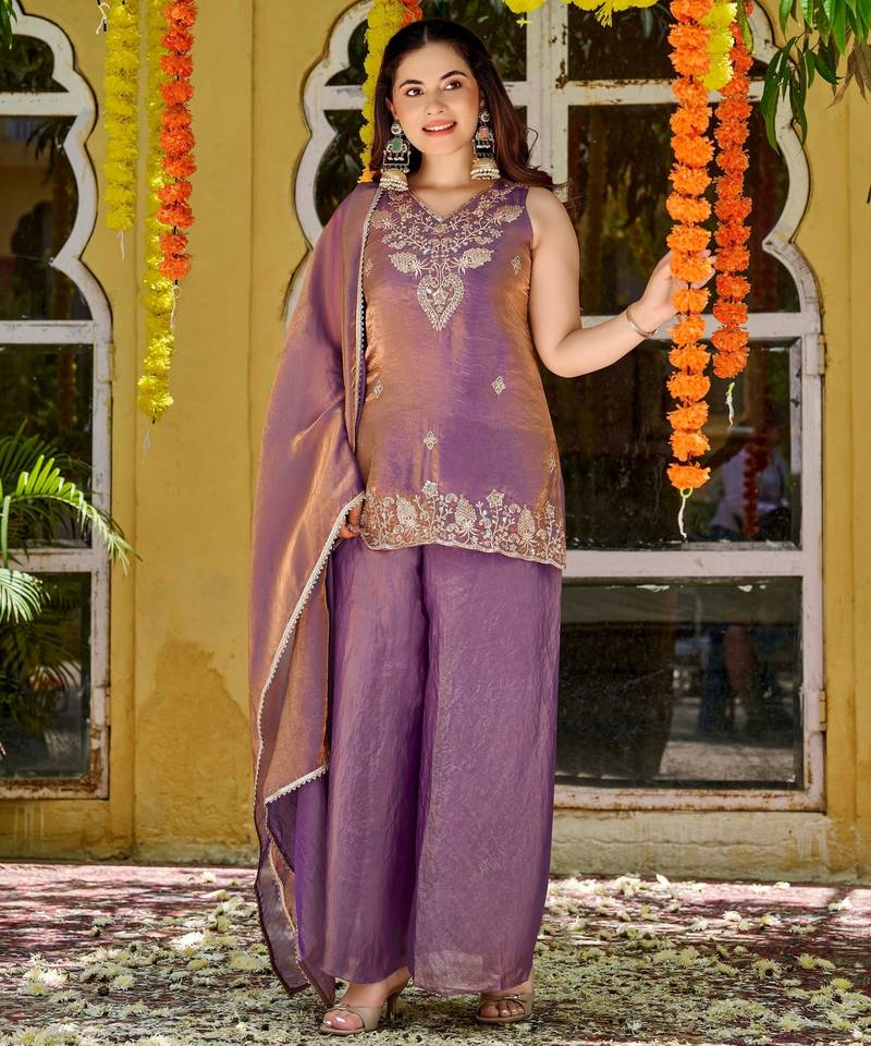 Purple smart and fendy satin graceful ethnic wear
