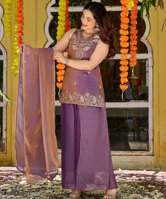 Purple smart and fendy satin graceful ethnic wear 4