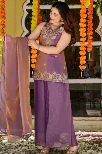 Purple color smart and beautiful fendy satin fabric graceful ethnic wear for girls