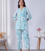 Sky blue rayon blend printed co-ord set