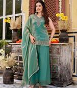 Sea green smart and fendy satin graceful ethnic wear