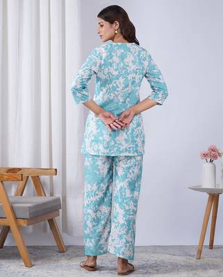 Sky blue rayon blend printed co-ord set 2