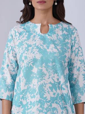 Sky blue rayon blend printed co-ord set 3