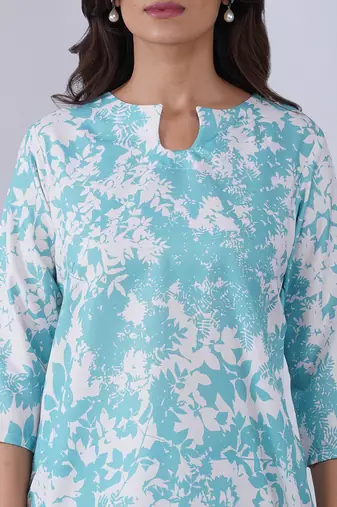 Sky blue color rayon blend designer printed co-ord set for fancy girlie looks