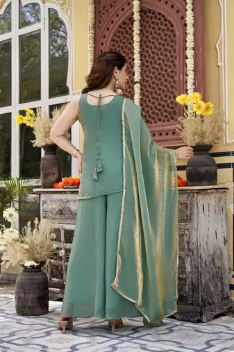 Sea green color smart and beautiful fendy satin fabric graceful ethnic wear for girls