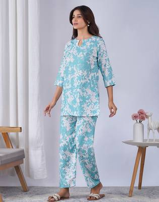 Sky blue rayon blend printed co-ord set 4