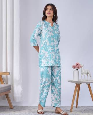 Sky blue rayon blend printed co-ord set 5