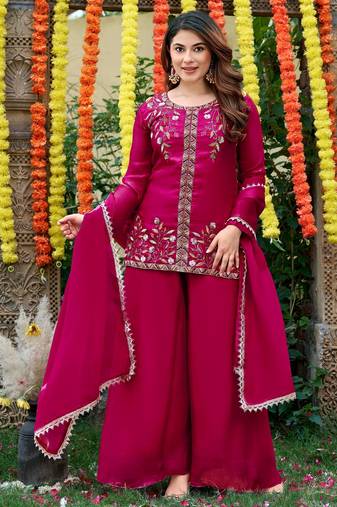 Pink smart and fendy satin graceful ethnic wear