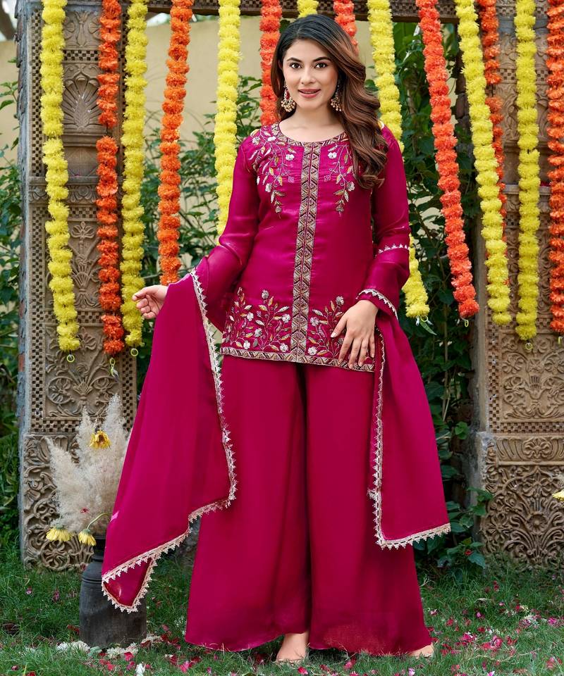 Pink smart and fendy satin graceful ethnic wear
