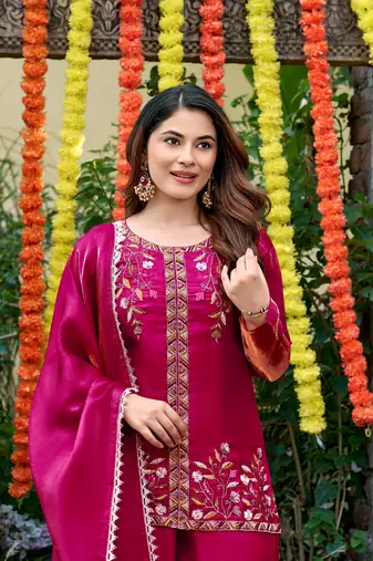 Pink color smart and beautiful fendy satin fabric graceful ethnic wear for girls