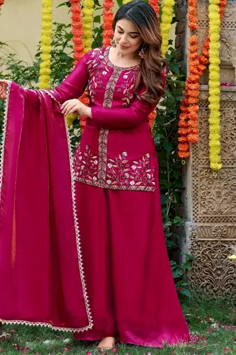 Pink color smart and beautiful fendy satin fabric graceful ethnic wear for girls