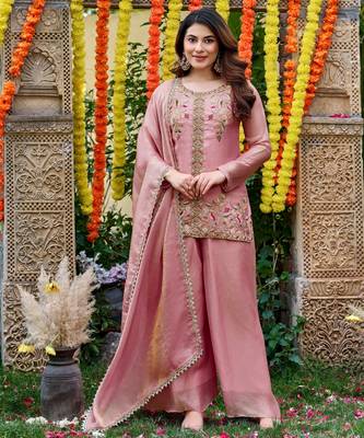 Pink smart and fendy satin graceful ethnic wear 1