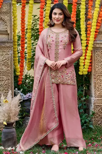 Pink color smart and beautiful fendy satin fabric graceful ethnic wear for girls