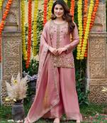 Pink smart and fendy satin graceful ethnic wear