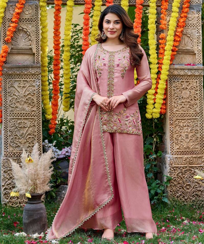 Pink smart and fendy satin graceful ethnic wear