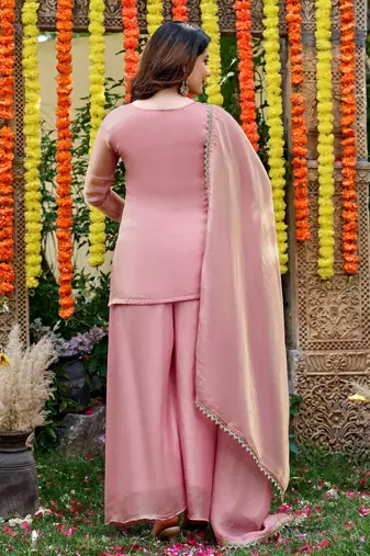 Pink color smart and beautiful fendy satin fabric graceful ethnic wear for girls