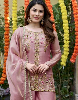 Pink smart and fendy satin graceful ethnic wear 3