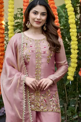 Pink color smart and beautiful fendy satin fabric graceful ethnic wear for girls