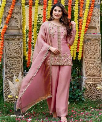 Pink smart and fendy satin graceful ethnic wear 4