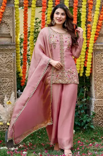 Pink color smart and beautiful fendy satin fabric graceful ethnic wear for girls