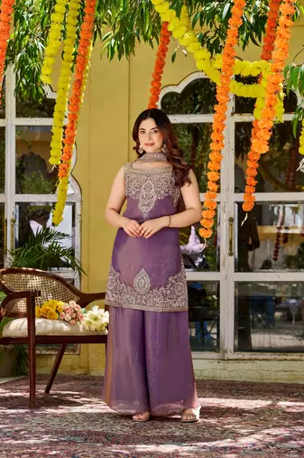 Purple color smart and beautiful fendy satin fabric graceful ethnic wear for girls